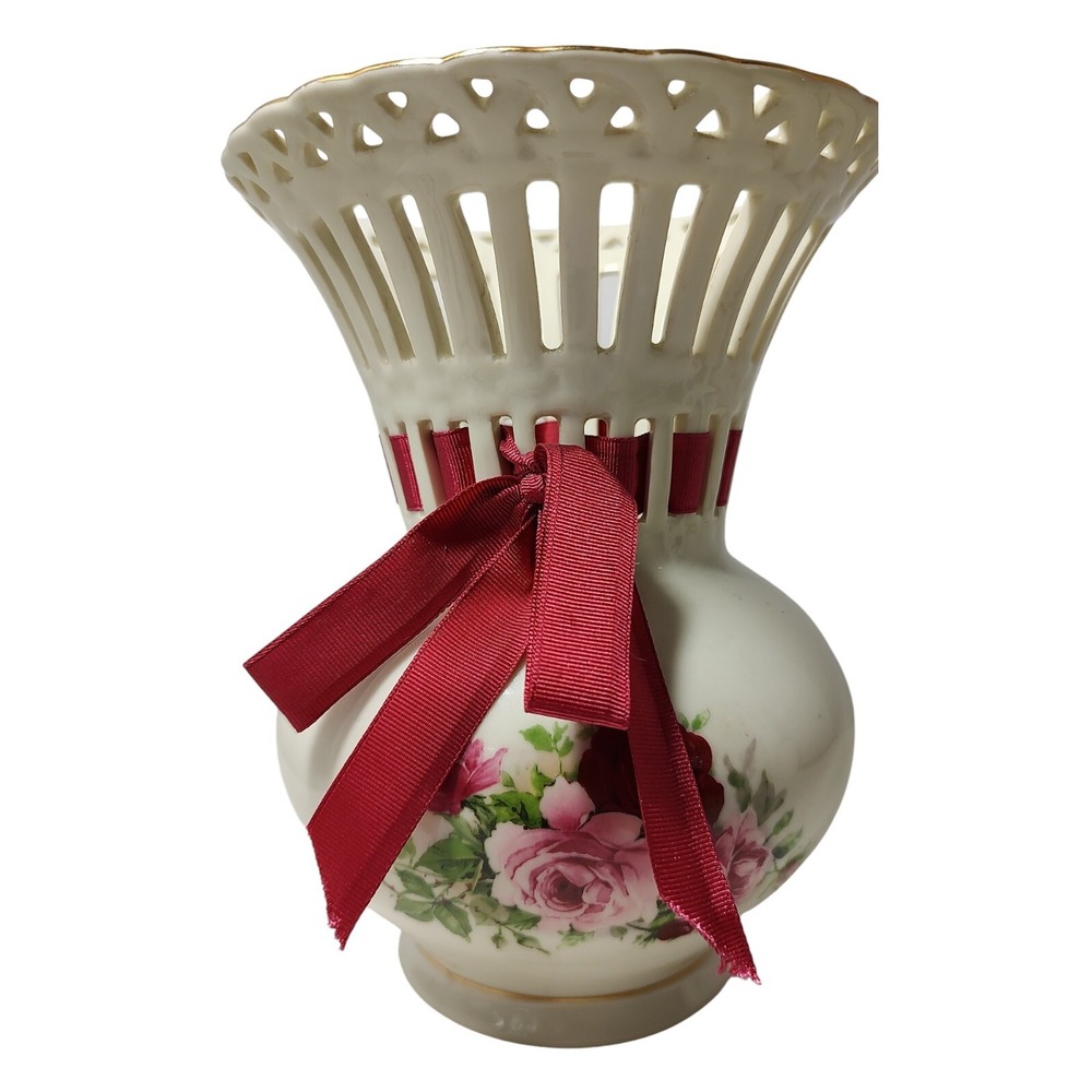 Formalities‎ by Baum Bros Reticulated Vase Rose 1980s Vintage 7.5 Inches